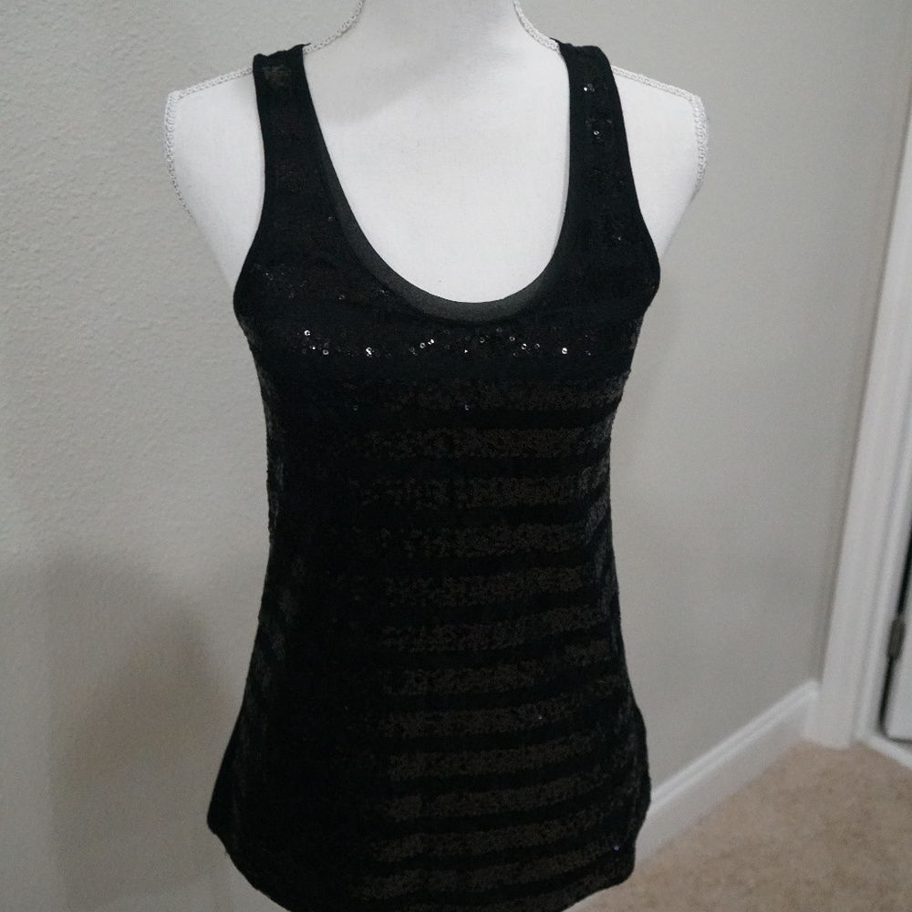 Limited Black Lace & Sequin Striped Tank - Size S